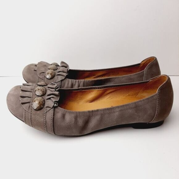 GABOR Ruffled & Gem Detail Genuine Leather Ballet Flats Shoes Taupe Sz 7.5 - Picture 7 of 12